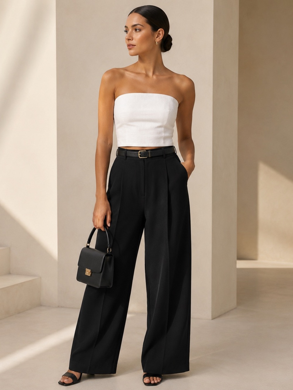 Strapless White Linen Blend Crop Top